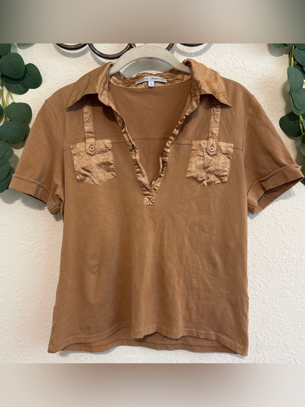 Y2K Office-Siren Tan Satin Collared Top✨